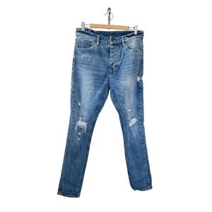 Ksubi Chitch Big Kat Slim Fit Distressed Blue Denim Jeans Size 33 Ripped Cross
